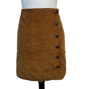 Madewell Brown Quilted Corduroy Button Wrap Skirt Size 14 Boho Short Pockets